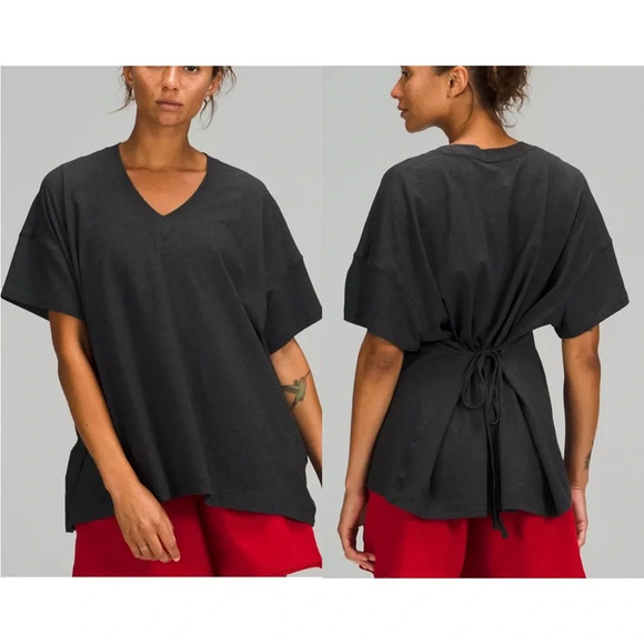 Lululemon Side Tie V-neck Tee Heathered Gray Workout Athleisure 4 Women’s - Picture 14 of 14